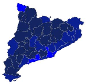 Conocimiento del catalán por comarcas en 2011. (Fuente: IDESCAT).     61-70 %     71-80 %     +81 % 