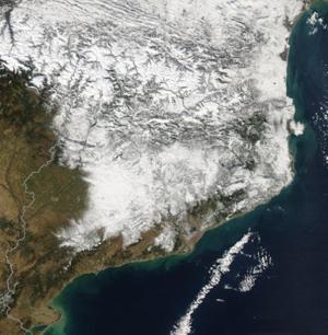 Imagen de satélite después de la gran nevada de marzo de 2010