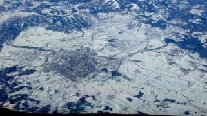 Vista desde el aire de Vitoria nevada (febrero de 2015)