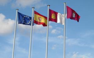Banderas de la Unión Europea, España, Castilla-La Mancha y Albacete
