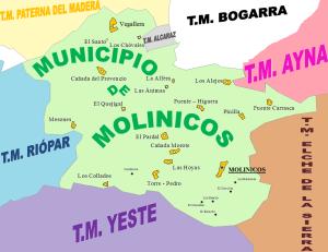 Mapa de Molinicos y los municipios limítrofes.