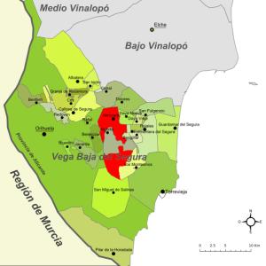 Ubicación del término municipal dentro de la comarca de la Vega Baja del Segura