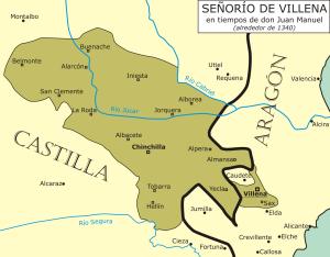 Extensión del señorío de Villena en tiempos de don Juan Manuel, alrededor de 1340.