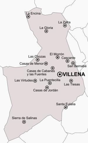 Situación de las pedanías y partidas rurales de Villena.