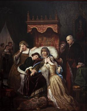 La demencia de Isabel de Portugal, obra de Pelegrí Clavé en 1855: Isabel de Portugal falleció en 1496 como punto final de un largo retiro en Arévalo