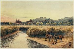 Burgos desde el este, acuarela de Edgar T. A. Wigram, publicada en su obra Northern Spain en 1906