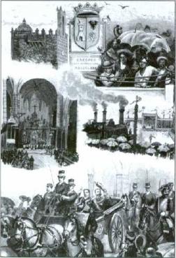 Ilustraciones de la inauguración de la línea férrea entre Madrid y Portugal, que tuvo lugar en Cáceres en 1881