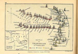 Mapa del orden de la Batalla de Trafalgar.