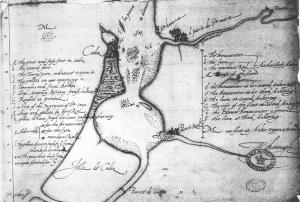 Mapa de Drake del ataque a Cádiz.