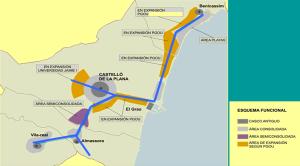 Plano de Castellón y su zona de expansión metropolitana