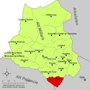Localización en la comarca del Alto Mijares