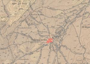 Detalle de un mapa topográfico de 1888 en el que aparece la parte norte del municipio de Valenzuela.