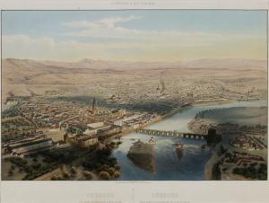 Vista de Córdoba a mediados del siglo XIX en L' Espagne a vol d'oiseau de Alfred Guesdon 