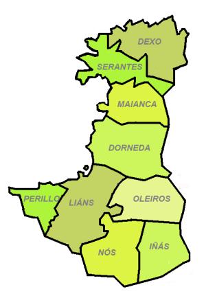 Las nueve parroquias que conforman el municipio de Oleiros