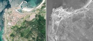 Imágenes aéreas de Puerto del Son. Ortofoto de 2017 y foto aérea de 1955.