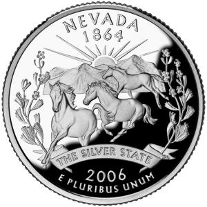 Cara de Nevada de una moneda de 25 centavos de dólar.