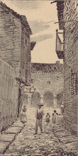 Calle de la localidad a finales del siglo XIX en una ilustración de Darío de Regoyos