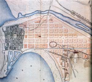 Plano del Ensanche de Cortázar, iniciado en la segunda mitad del siglo XIX y finalizado en 1913, un siglo después del inicio de la reconstrucción de la ciudad en 1813