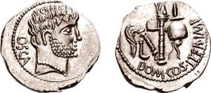 Denario romano de plata acuñados en la ceca de Osca.