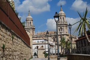 Vista de Jaén con el ayuntamiento y la catedral al fondo