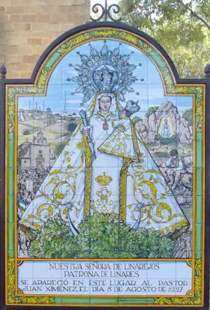 Azulejo que celebra la aparición de la Virgen María en Linares en 1227.