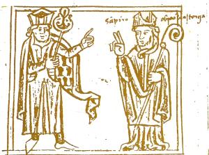 Ilustración de Sampiro como Obispo de Astorga en el códice de Batres