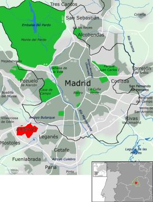 Ubicación de Alcorcón dentro del área metropolitana de Madrid.