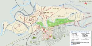 Mapa de la delimitación del Paisaje cultural de Aranjuez con la distribución de los distintos paseos arbolados