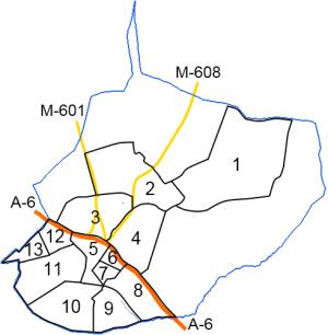 Mapa de los barrios de Collado Villalba en función de las secciones electorales