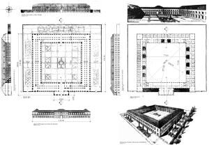 Planos de la Real Fábrica de Paños a partir del proyecto de reconstrucción de Luis Cervera Vera en 1947.
