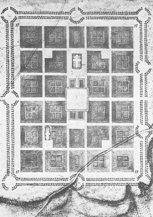 Planta del proyecto para Nueva Sangüesa realizado por Santos Ángel de Ochandategui en 1790.
