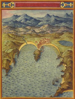 Vista del puerto de Xixon de Pedro Teixeira, 1634. Una de las primeras representaciones de Gijón