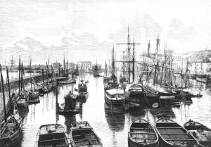 El actual Puerto Deportivo en 1884. Pronto se quedaría pequeño y sería sustituido por El Musel.