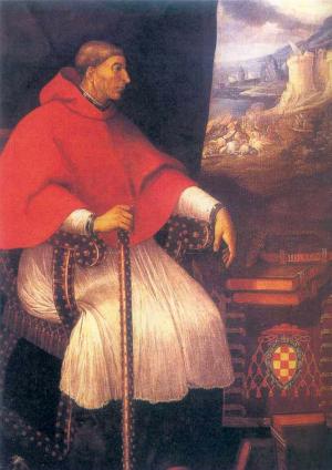 El Cardenal Cisneros por Eugenio Cajés, 1604. Óleo sobre lienzo, 201 x 145 cm, Patrimonio Histórico Artístico de la Universidad Complutense de Madrid.[25]