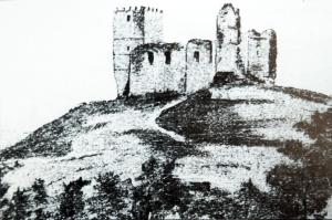 Dibujo del Castillo de Saldaña realizado durante el siglo XX