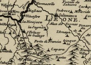 Detalle del sur del Reino de León en el mapa La Spagna de 1680, en el que se puede observar Vilvestre