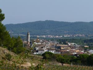 Vista de la localidad con la torre de la iglesia de Santa María destacando sobre las edificaciones circundantes
