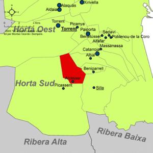 Localización en la comarca de la Huerta Sur