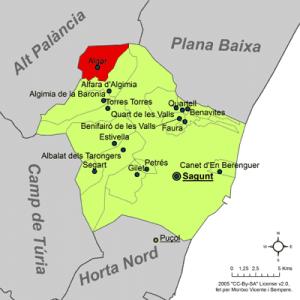 Localización de Algar de Palancia respecto a la comarca del Campo de Morvedre