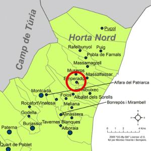 Extensión del municipio en la comarca de la Huerta Norte.