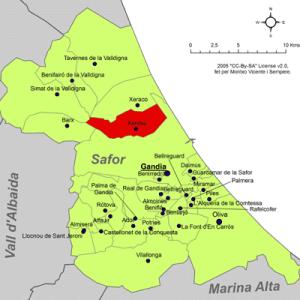 Localización en la comarca de Safor