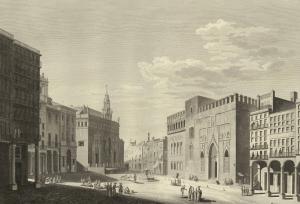 Plaza del Mercado a comienzos del siglo XIX en Voyage pittoresque et historique de l'Espagne
