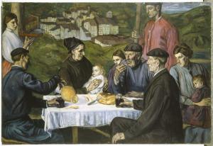 Personas de Ondarroa tomando un té en un cuadro de Juan de Echevarría de 1918