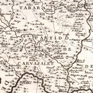 Detalle del Partido de Carbajales en el Mapa de la provincia de Zamora, realizado por Tomás López en 1773
