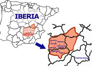 Mapa orientativo de la Oretania, sobre las provincias actuales