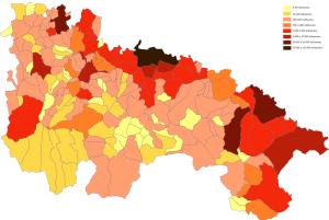 Distribución demográfica de la población en la superficie territorial de La Rioja en el año 2015