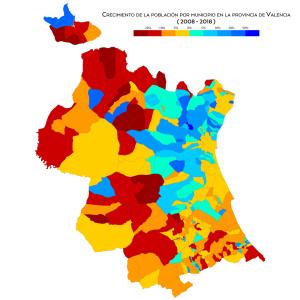 Crecimiento de población por municipio (2008-2018)