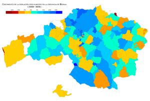 Crecimiento de la población por municipio (2008 - 2018)
